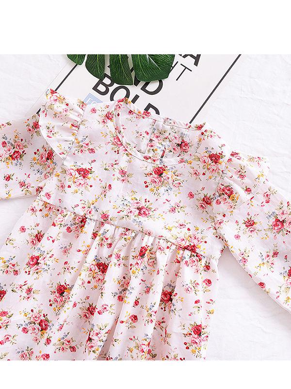 Spring Baby Little Girl Flower Flutter Sleeve Casual Dress - dianjiang-