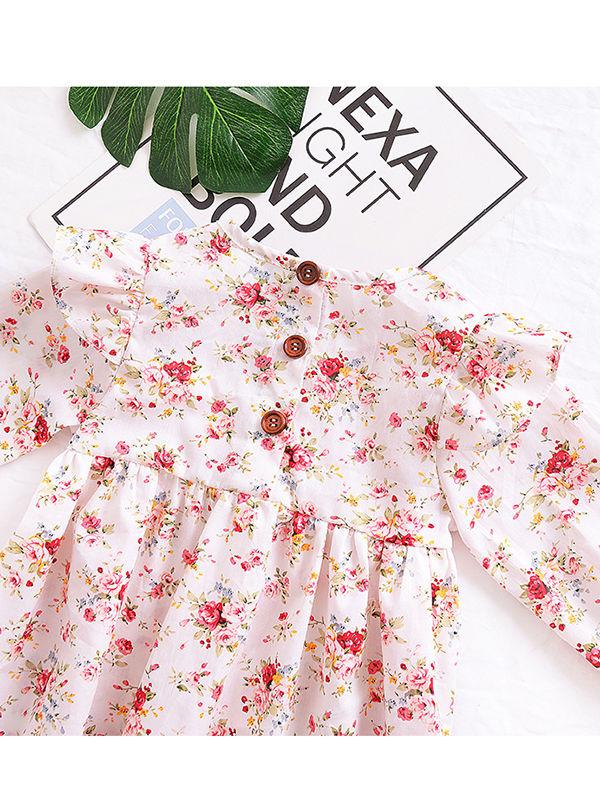Spring Baby Little Girl Flower Flutter Sleeve Casual Dress - dianjiang-