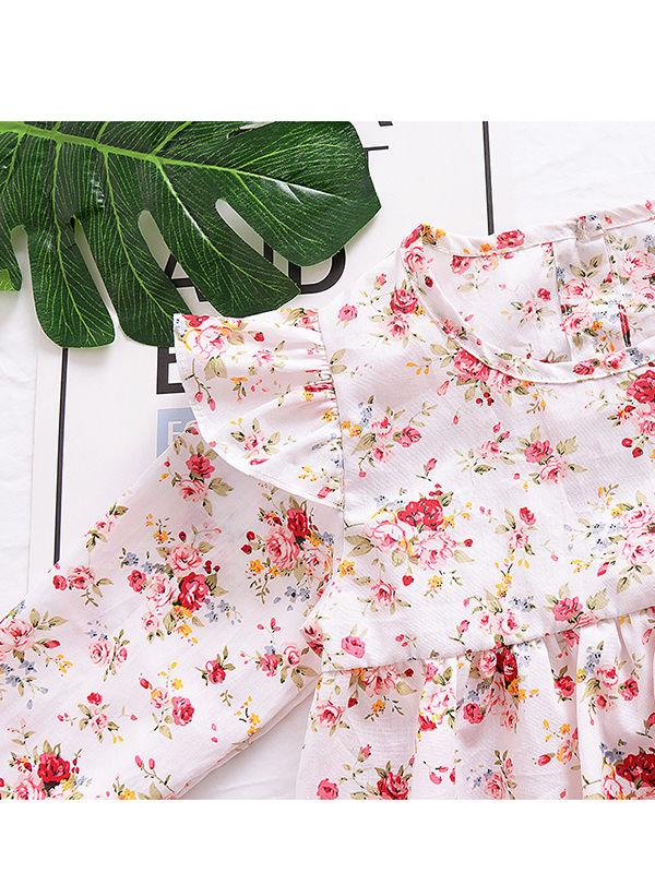 Spring Baby Little Girl Flower Flutter Sleeve Casual Dress - dianjiang-