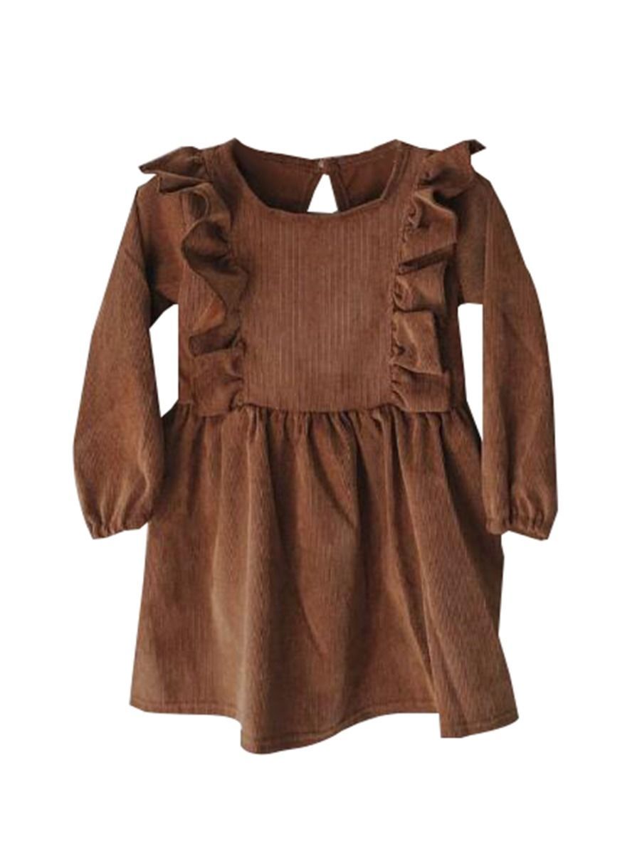 Spring Baby Toddler Girl Solid Color Flutter Corduroy Dress - dianjiang-