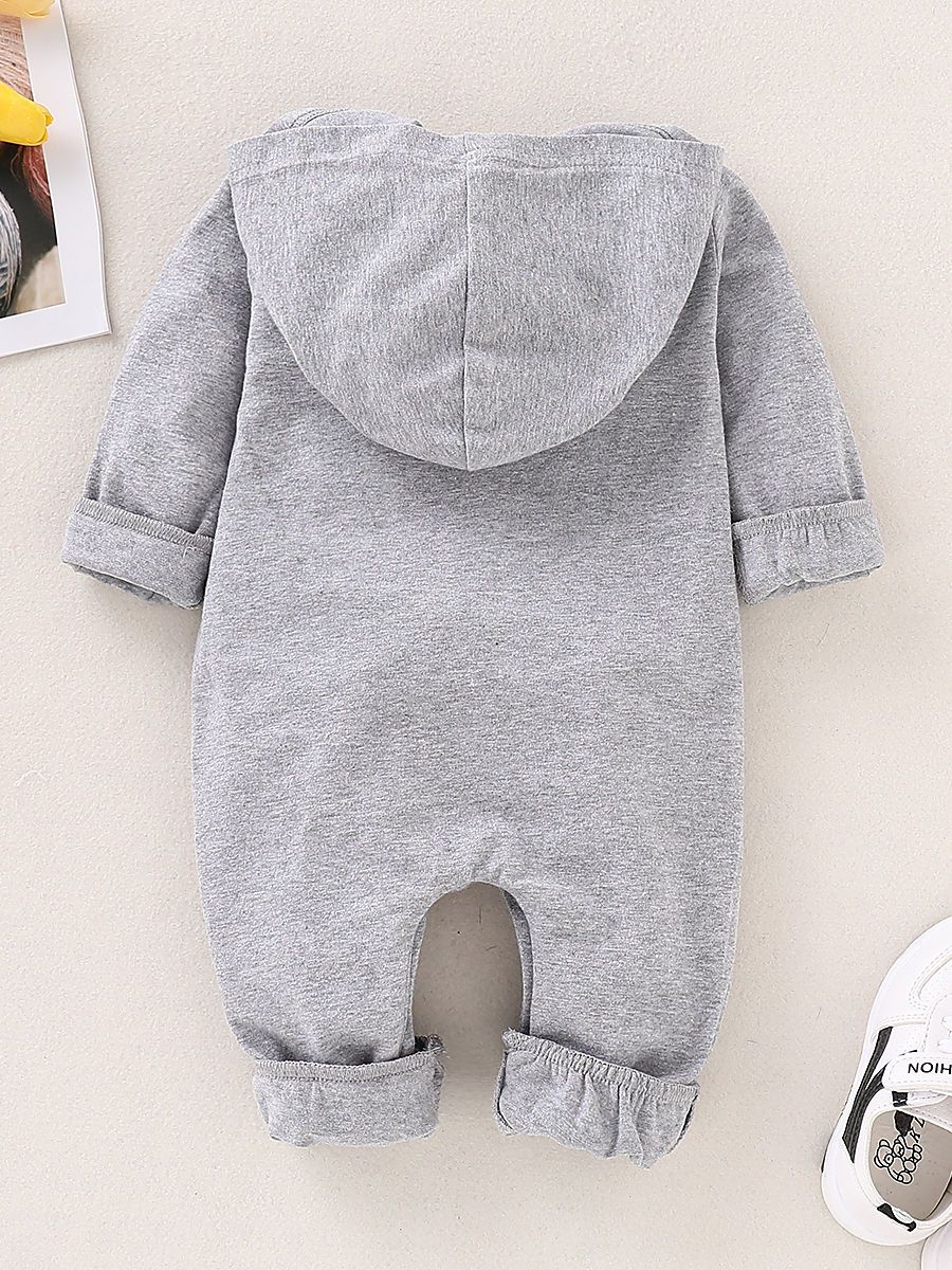 Spring Gray Long-sleeved Hooded Baby Jumpsuit Overalls - dianjiang-