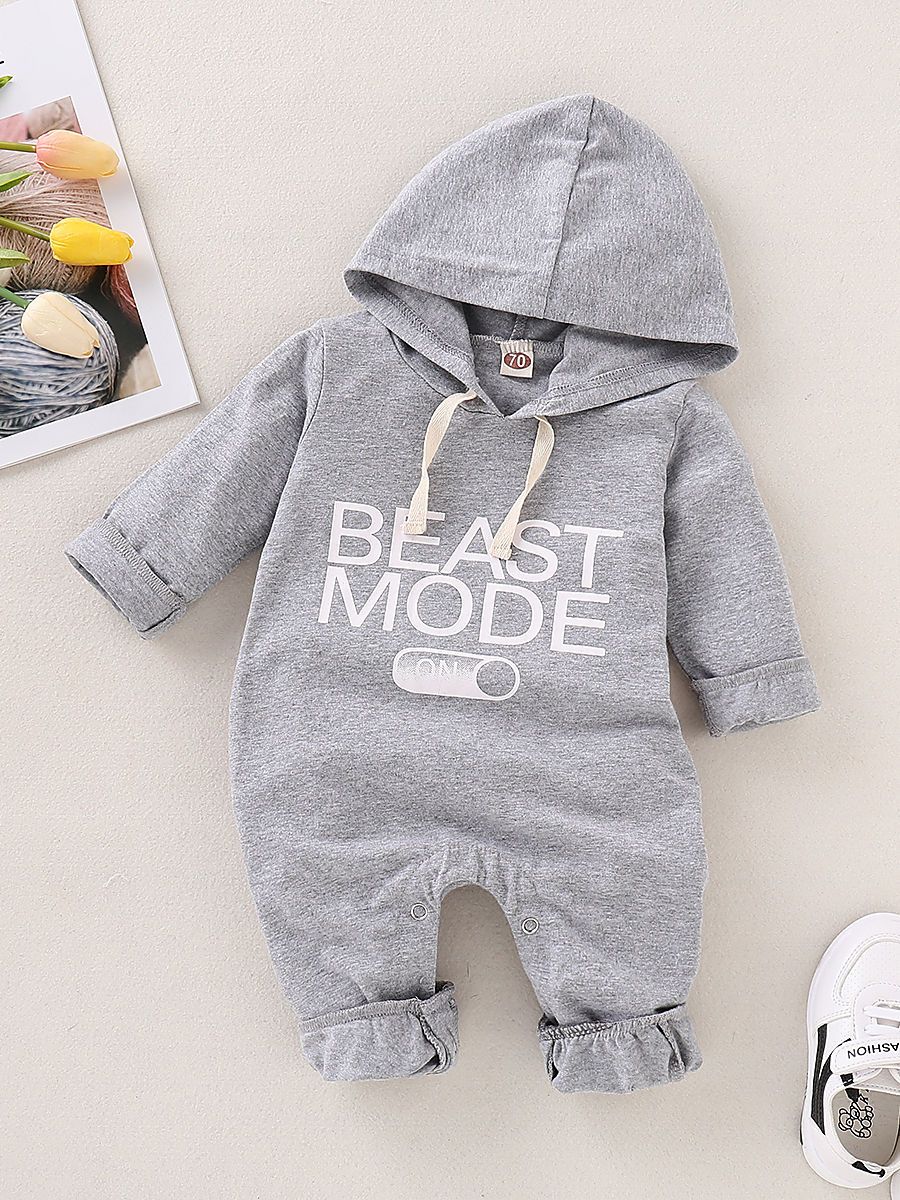 Spring Gray Long-sleeved Hooded Baby Jumpsuit Overalls - dianjiang-