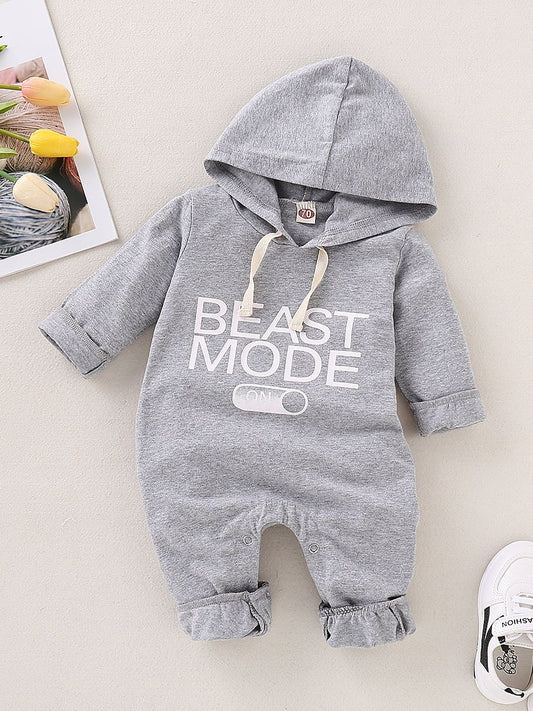 Spring Gray Long-sleeved Hooded Baby Jumpsuit Overalls - dianjiang-