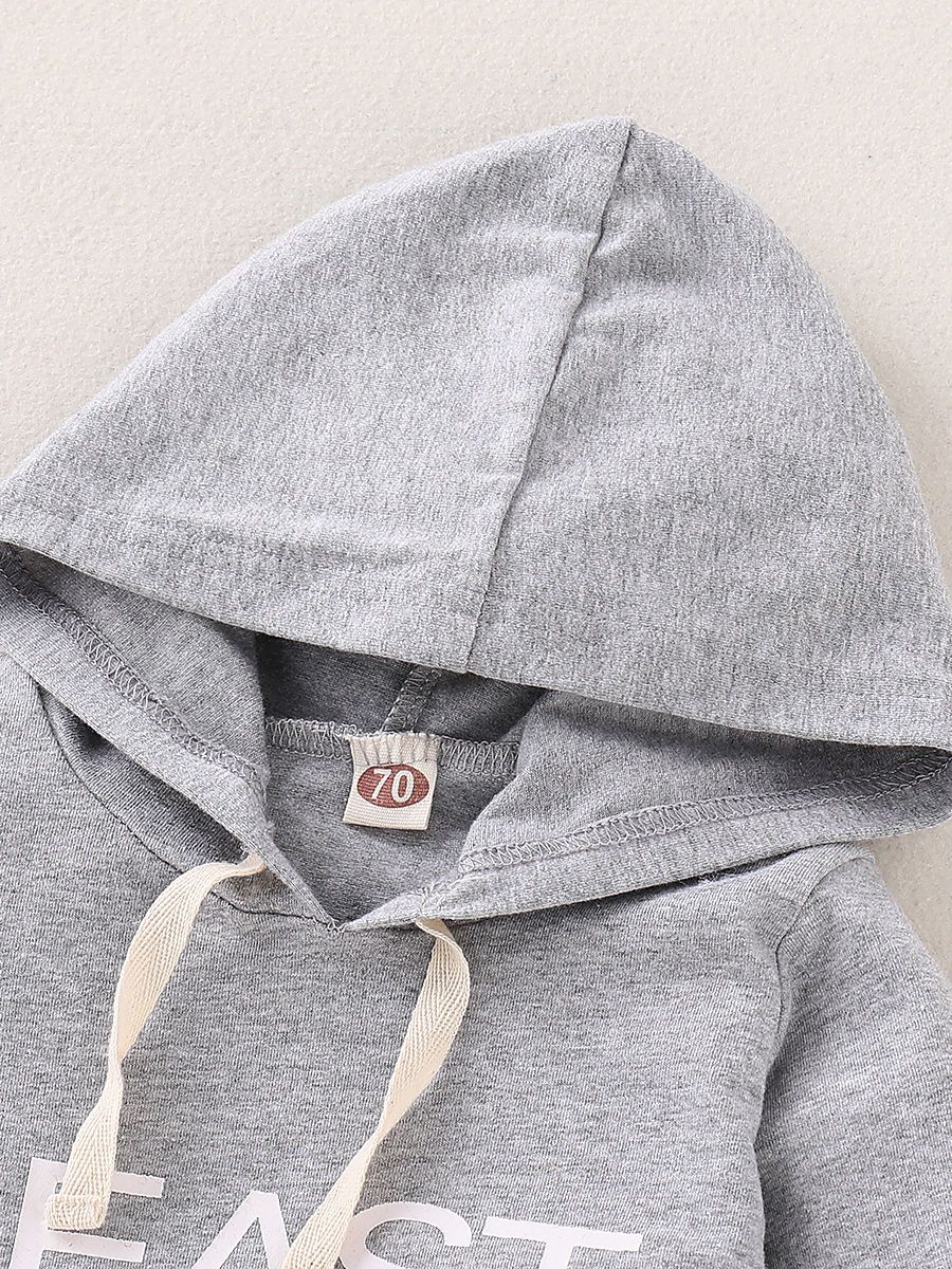 Spring Gray Long-sleeved Hooded Baby Jumpsuit Overalls - dianjiang-
