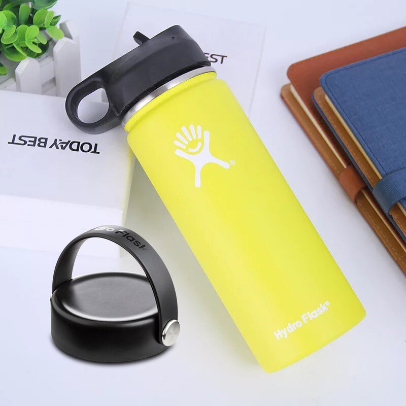 Stainless Steel Water Bottle Insulated Tumbler Flask With 2 Lids Portable Firm Durable Wide Mouth GYM Outdoor Thermos Flask - dianjiang-