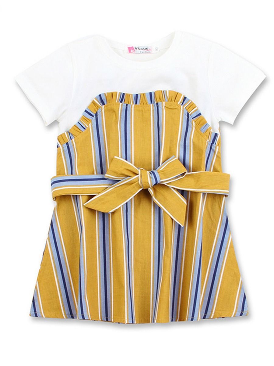 Stripe Bow Shift Dress for Summer Little Girl - dianjiang-
