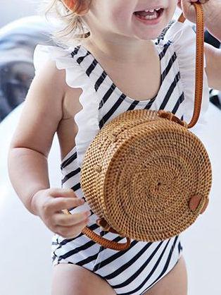 Striped Frilled One-piece Swimming Suit for Baby Little Girl - dianjiang-