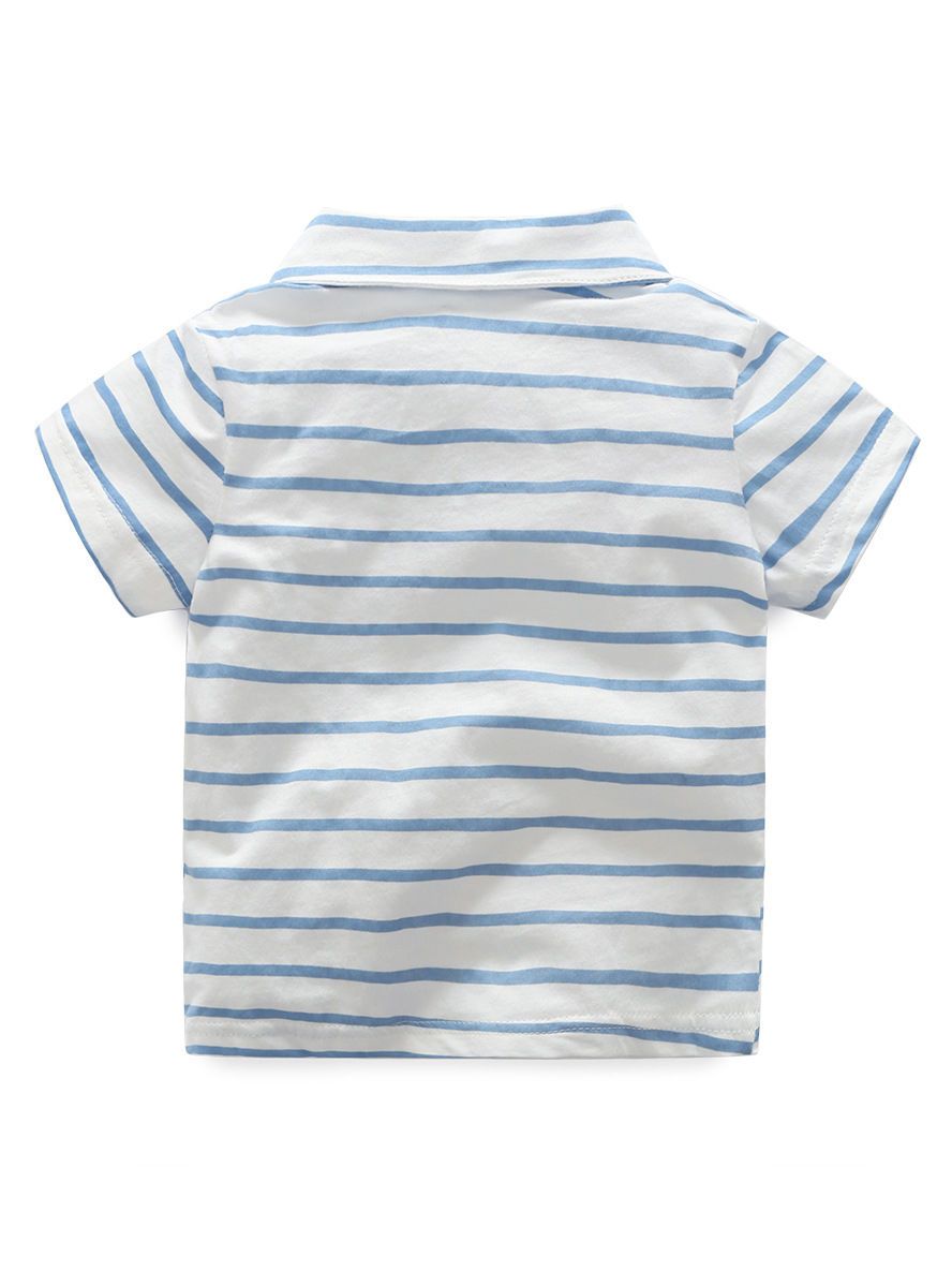 Summer Baby Boy 2-piece Outfits Striped T-shirt +Blue Suspender Shorts - dianjiang-