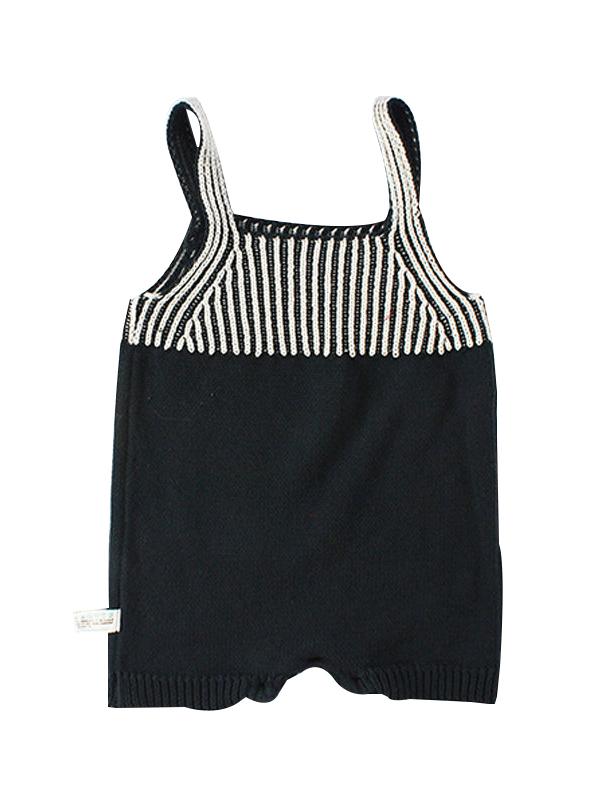 Strapped Bodysuit Color Block Stripes Knitted Romper - dianjiang-