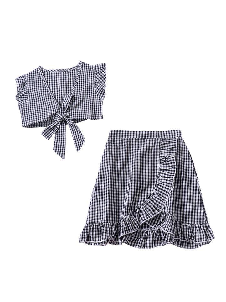 Stylish 2-piece Set Toddler Baby Girl Checked Tops+Skirt - dianjiang-