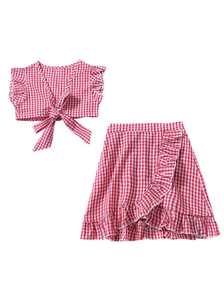 Stylish 2-piece Set Toddler Baby Girl Checked Tops+Skirt - dianjiang-
