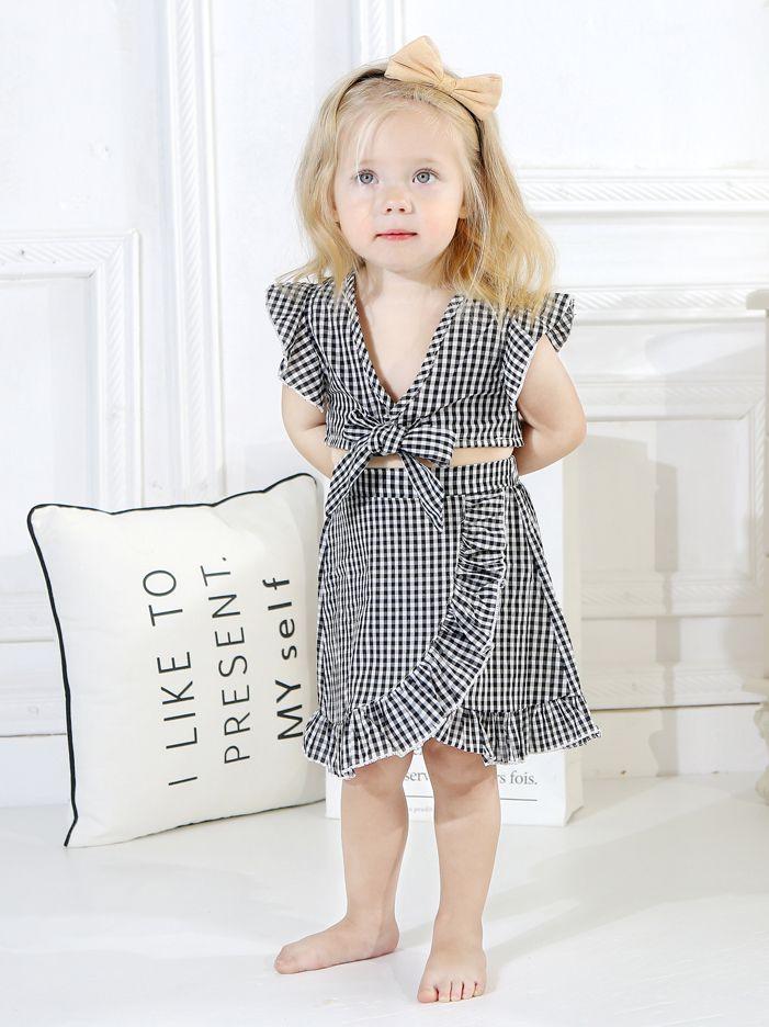 Stylish 2-piece Set Toddler Baby Girl Checked Tops+Skirt - dianjiang-