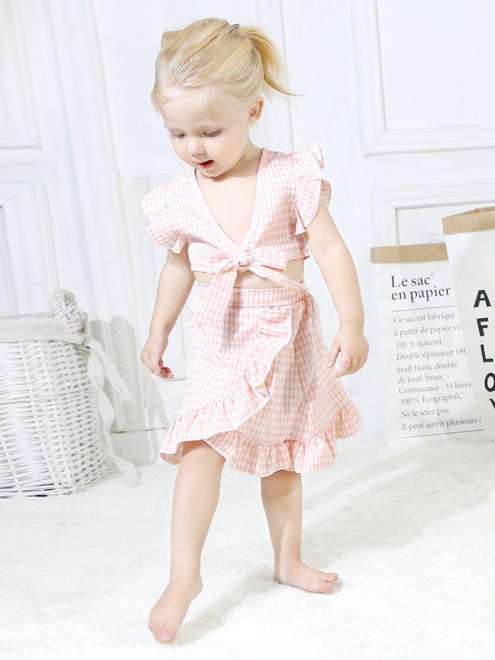 Stylish 2-piece Set Toddler Baby Girl Checked Tops+Skirt - dianjiang-