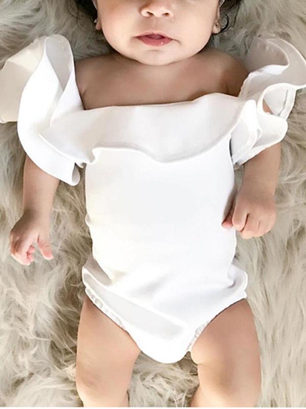 Stylish Baby Girls Off Shoulder Flutter White Romper Onesie - dianjiang-