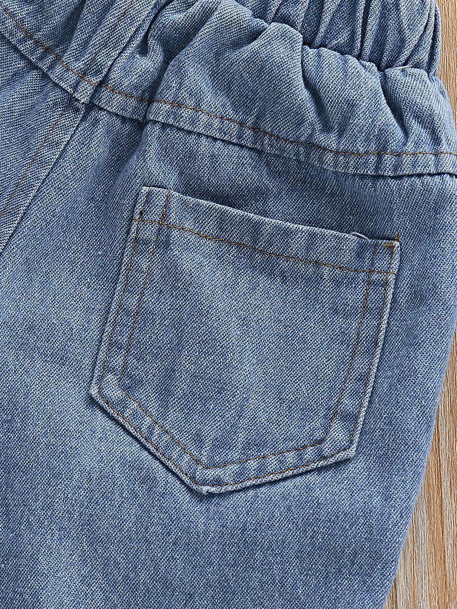 Stylish Baby Little Girl 3-Piece Summer Clothes Set Flower Top + Ripped Short Jeans+Headband - dianjiang-