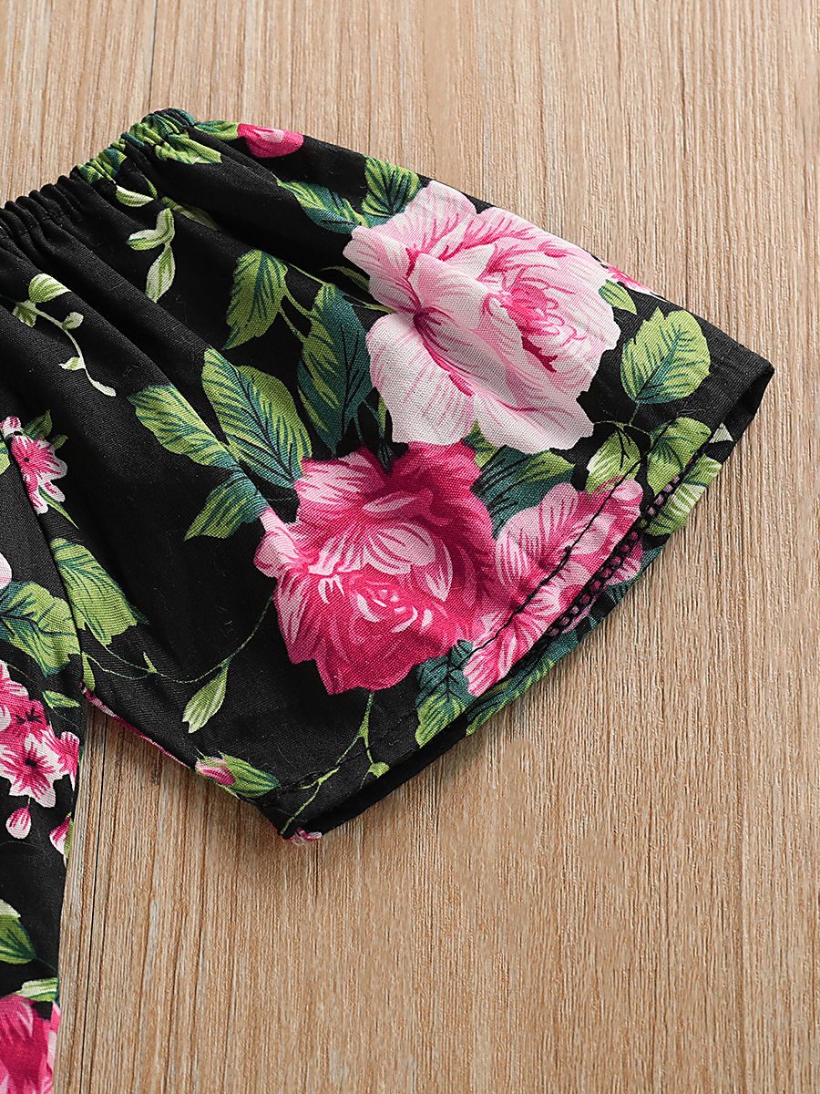 Stylish Baby Little Girl 3-Piece Summer Clothes Set Flower Top + Ripped Short Jeans+Headband - dianjiang-