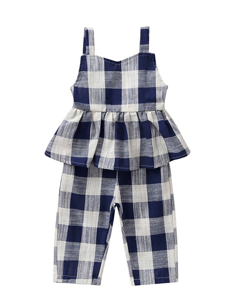Stylish Checked Ruffle Overall For Baby Toddler Girl - dianjiang-