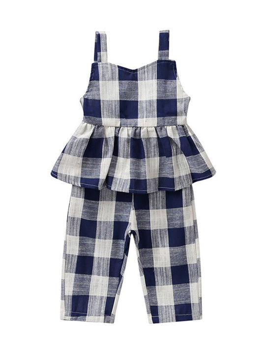 Stylish Checked Ruffle Overall For Baby Toddler Girl - dianjiang-