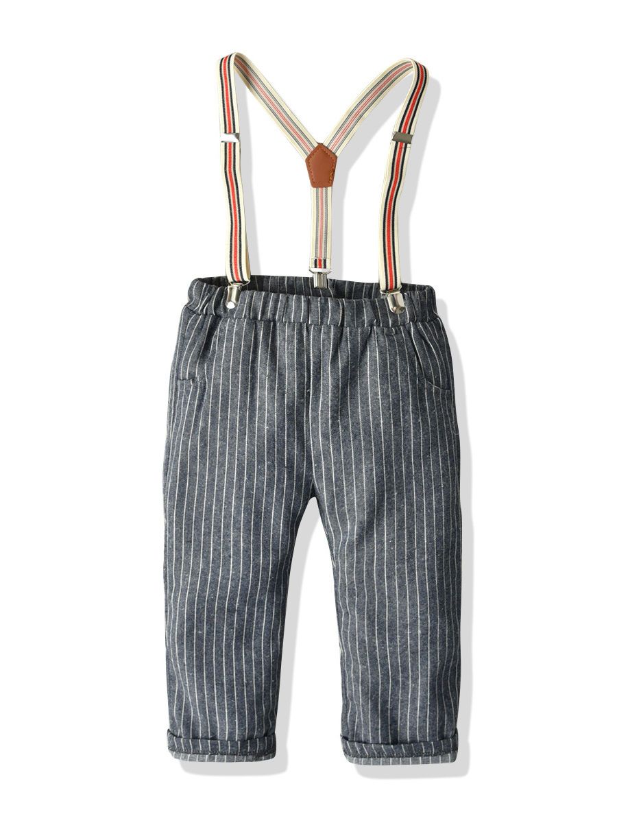 4-Piece Stylish Little Boys Checked Bow Shirt and Suspender Pants - dianjiang-