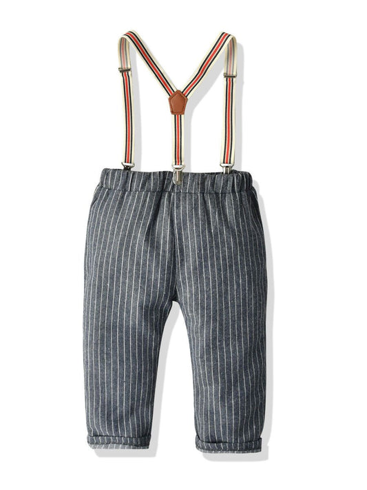 4-Piece Stylish Little Boys Checked Bow Shirt and Suspender Pants - dianjiang-