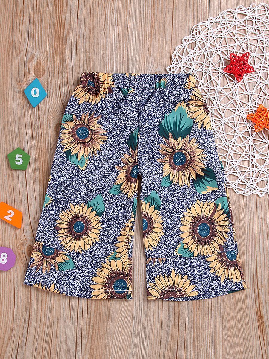 Stylish Sunflower Print Casual Loose Pants for Toddler Big Girls - dianjiang-