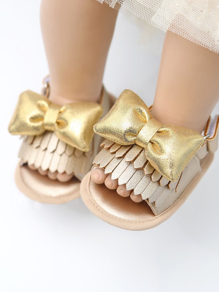 Stylish Tassel Trim Big Bow Pre-walker Sandal - dianjiang-