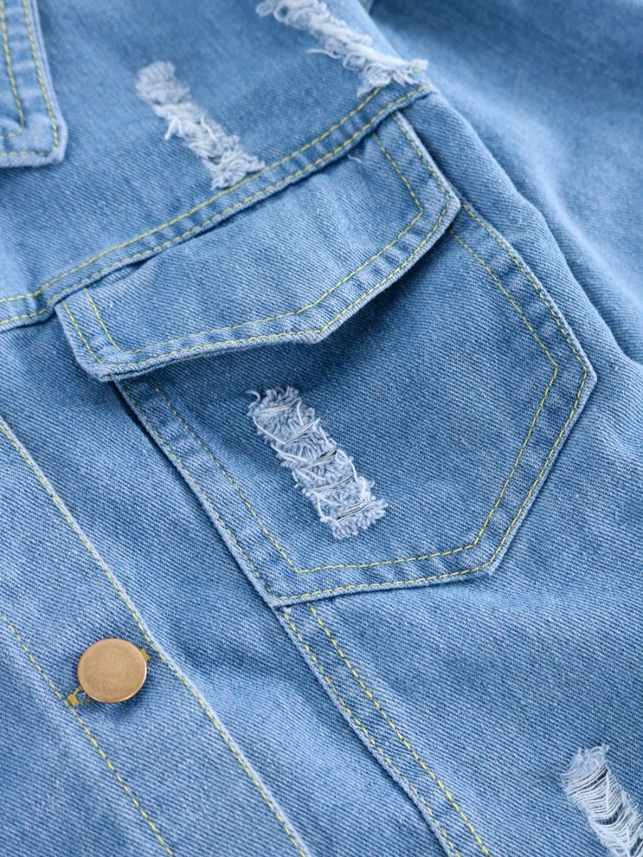 Stylish Toddler Big Girl Flower Bow Trim Denim Jacket - dianjiang-