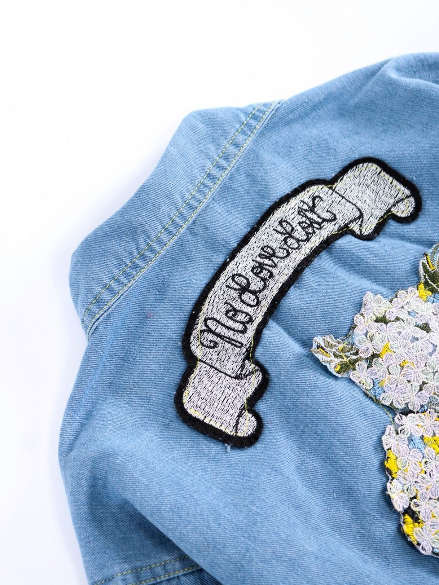Stylish Toddler Big Girl Flower Bow Trim Denim Jacket - dianjiang-