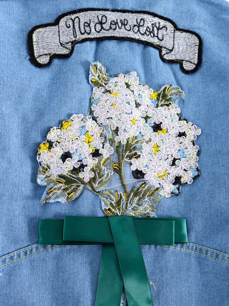 Stylish Toddler Big Girl Flower Bow Trim Denim Jacket - dianjiang-