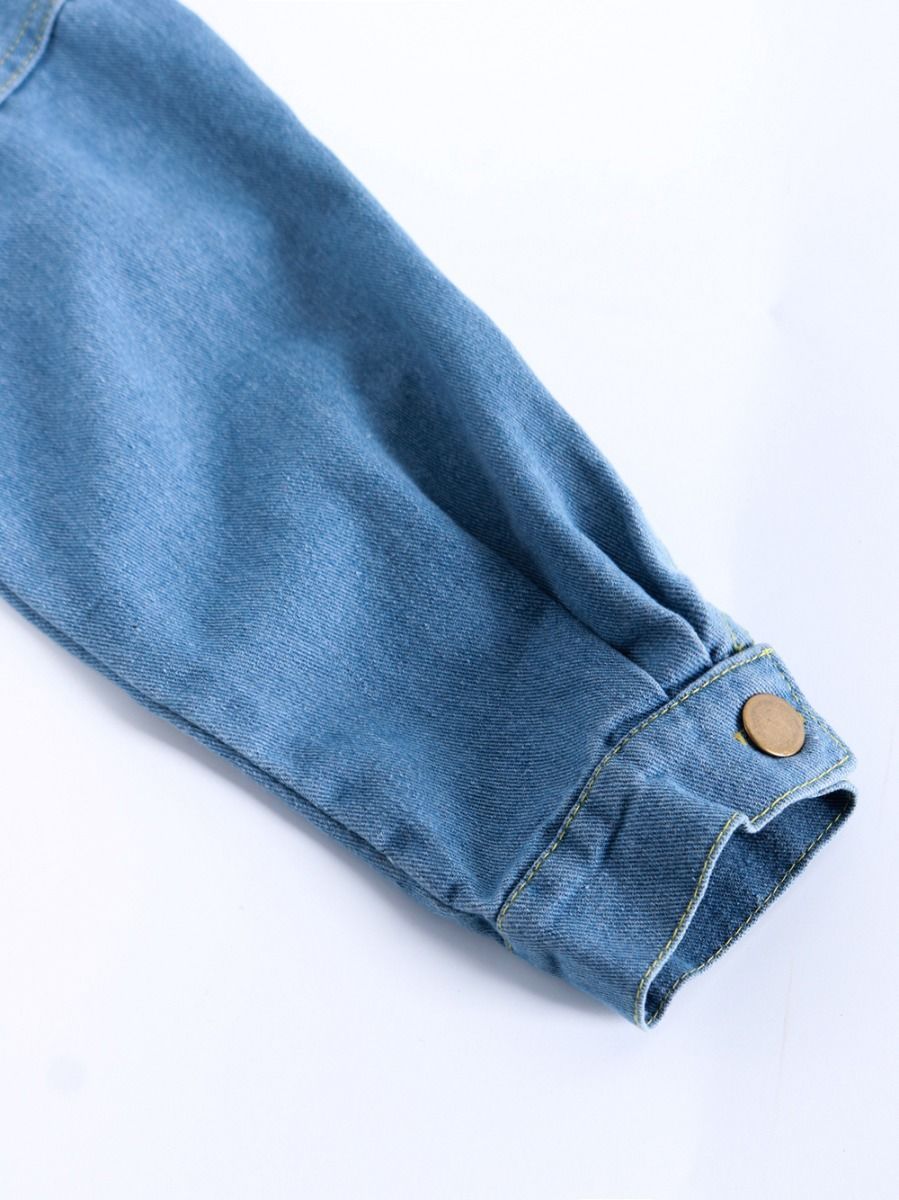 Stylish Toddler Big Girl Flower Bow Trim Denim Jacket - dianjiang-