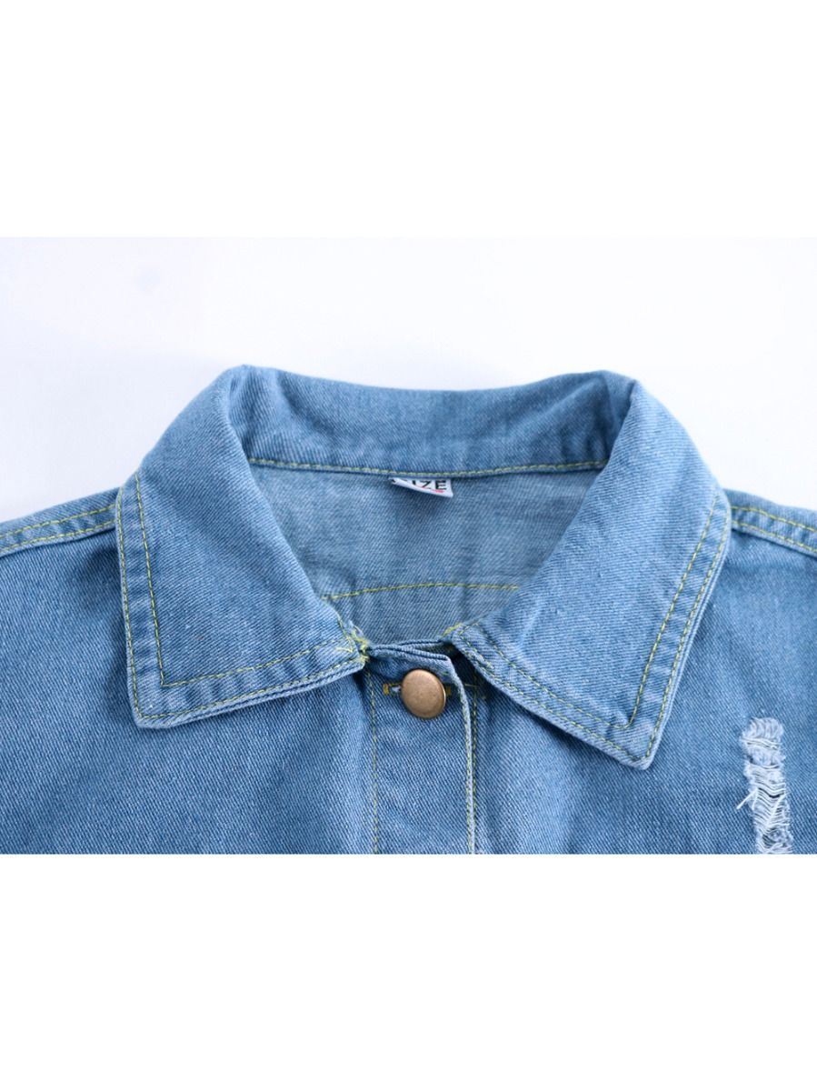 Stylish Toddler Big Girl Flower Bow Trim Denim Jacket - dianjiang-