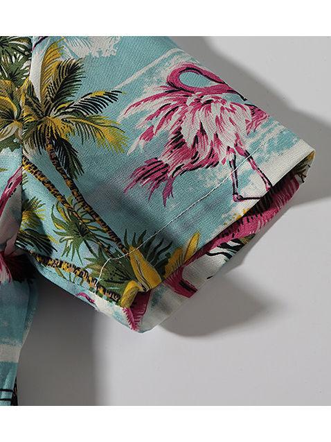 Stylish Toddler Little Boy Coconut Tree Flamingo Turn Down Collar Shirt - dianjiang-