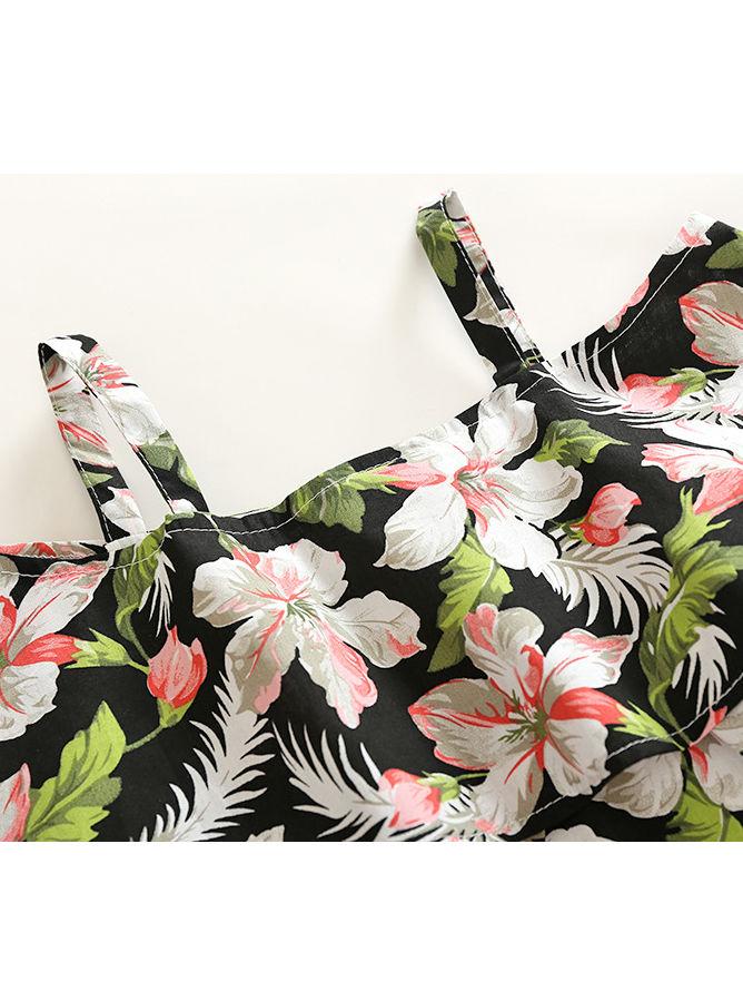 Summer 2-Piece Outfit Flower Suspender Top + Ripped Fringed-hem Shorts For Little Big Girl - dianjiang-