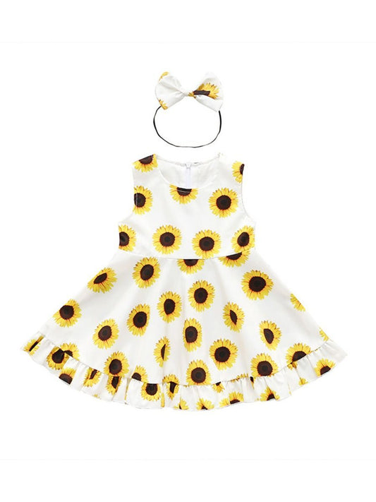 Summer 2-Piece Outfit Sunflower Sleeveless Dress Matching Headband - dianjiang-