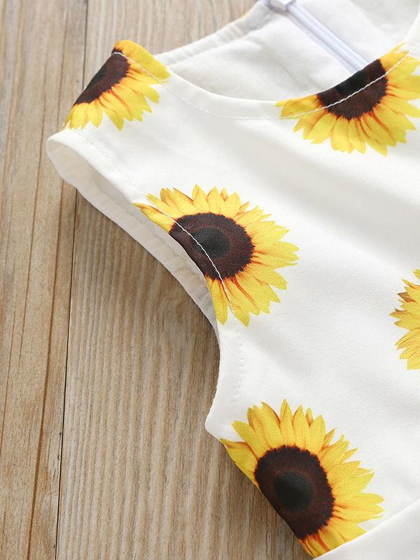 Summer 2-Piece Outfit Sunflower Sleeveless Dress Matching Headband - dianjiang-
