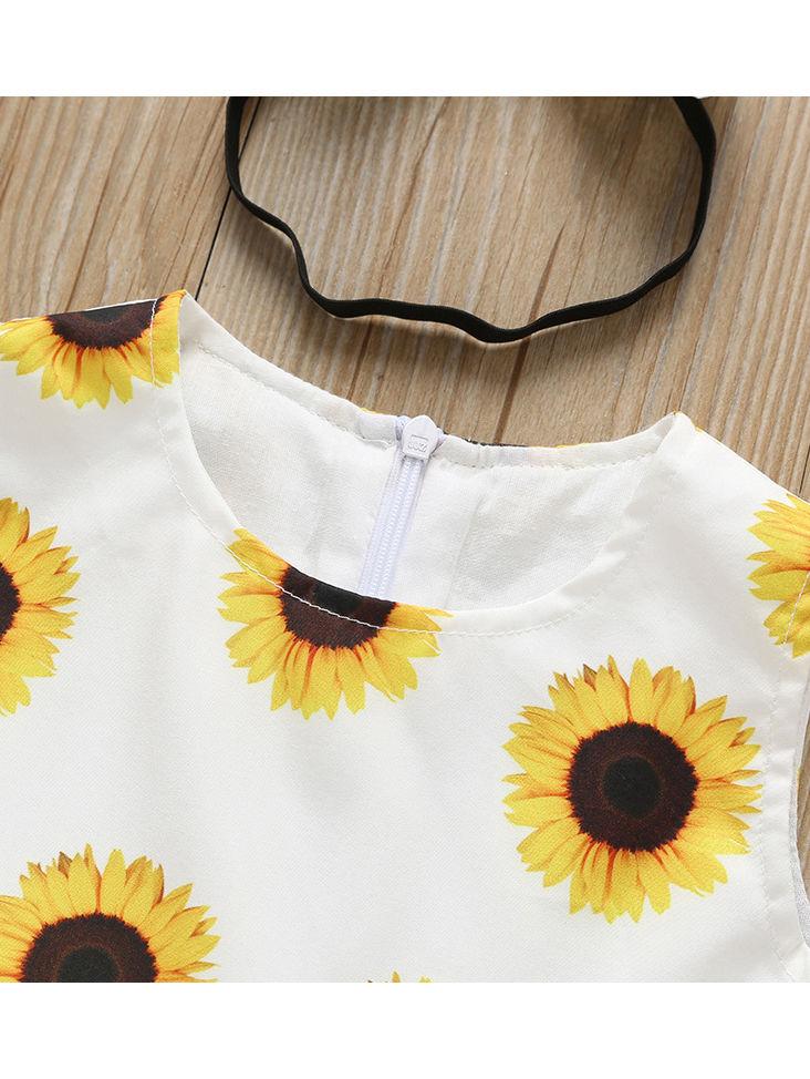 Summer 2-Piece Outfit Sunflower Sleeveless Dress Matching Headband - dianjiang-