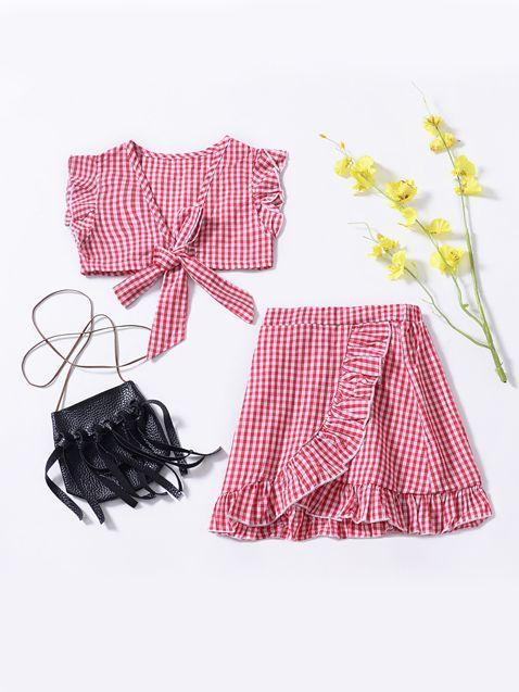 Summer 2-piece Set Plaid Tank Tops+Asymmetrical Skirt - dianjiang-