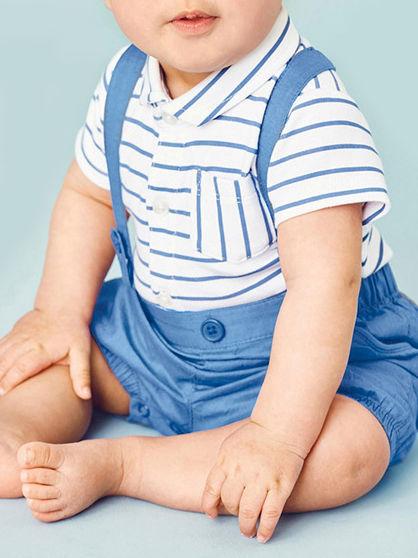Summer Baby Boy 2-piece Outfits Striped T-shirt +Blue Suspender Shorts - dianjiang-