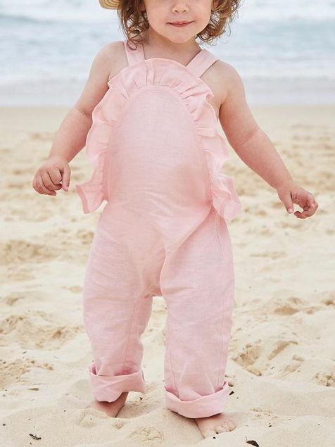Summer Baby Girl Solid Color Ruffled Suspender Long Pants - dianjiang-