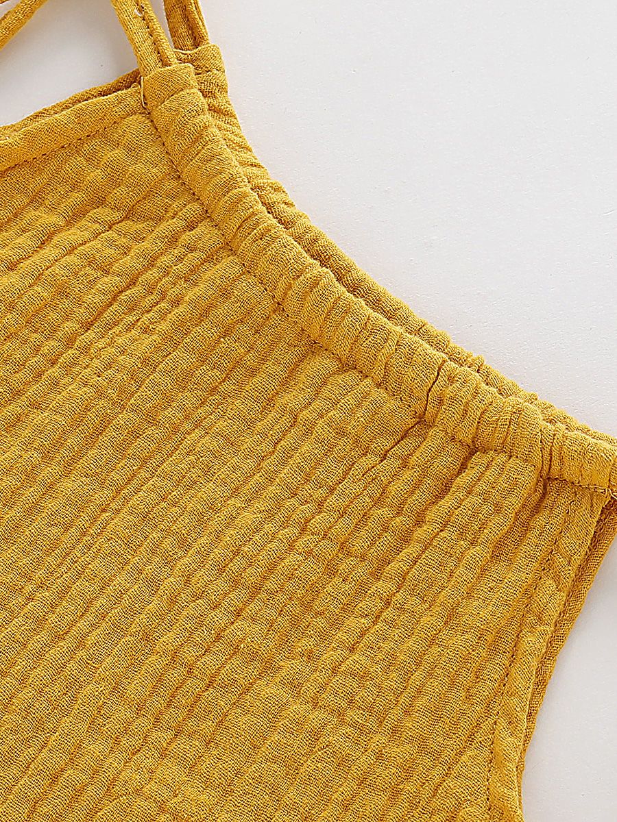 Summer Baby Little Girl Solid Color Tie Muslin Ruffle Short Dress/Top - dianjiang-