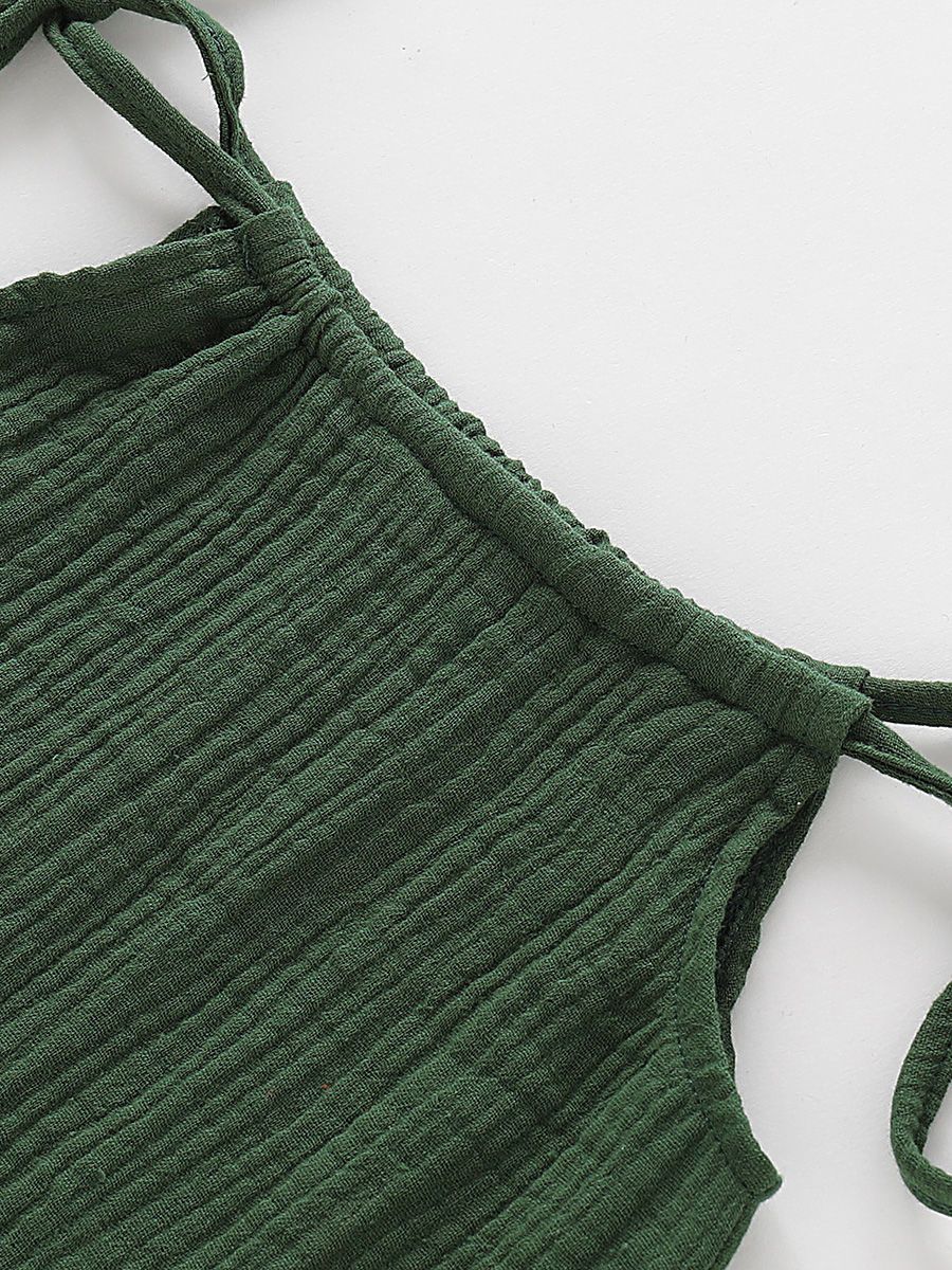 Summer Baby Little Girl Solid Color Tie Muslin Ruffle Short Dress/Top - dianjiang-