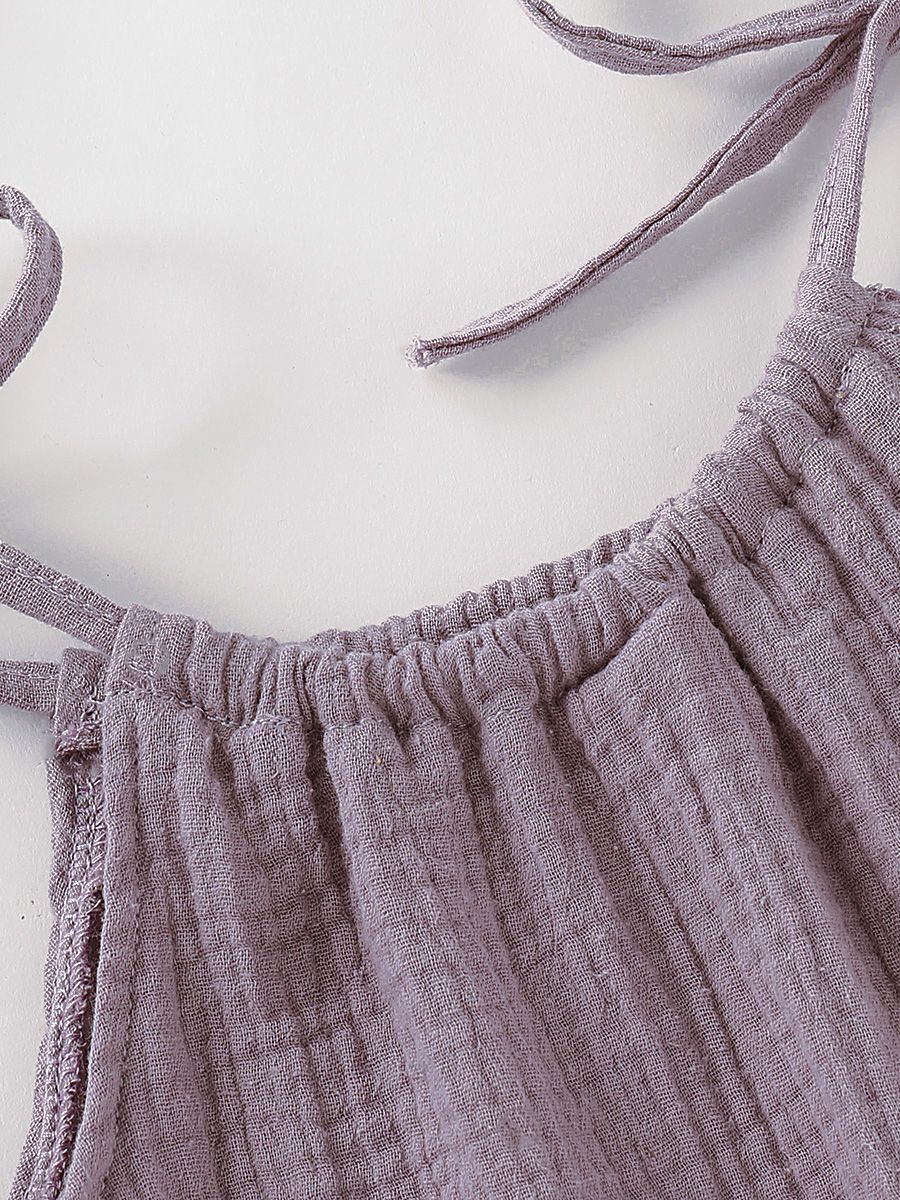 Summer Baby Little Girl Solid Color Tie Muslin Ruffle Short Dress/Top - dianjiang-