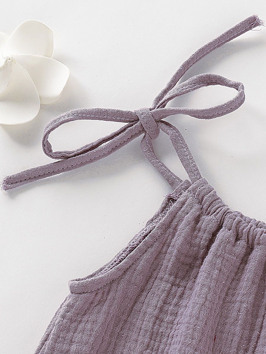 Summer Baby Little Girl Solid Color Tie Muslin Ruffle Short Dress/Top - dianjiang-