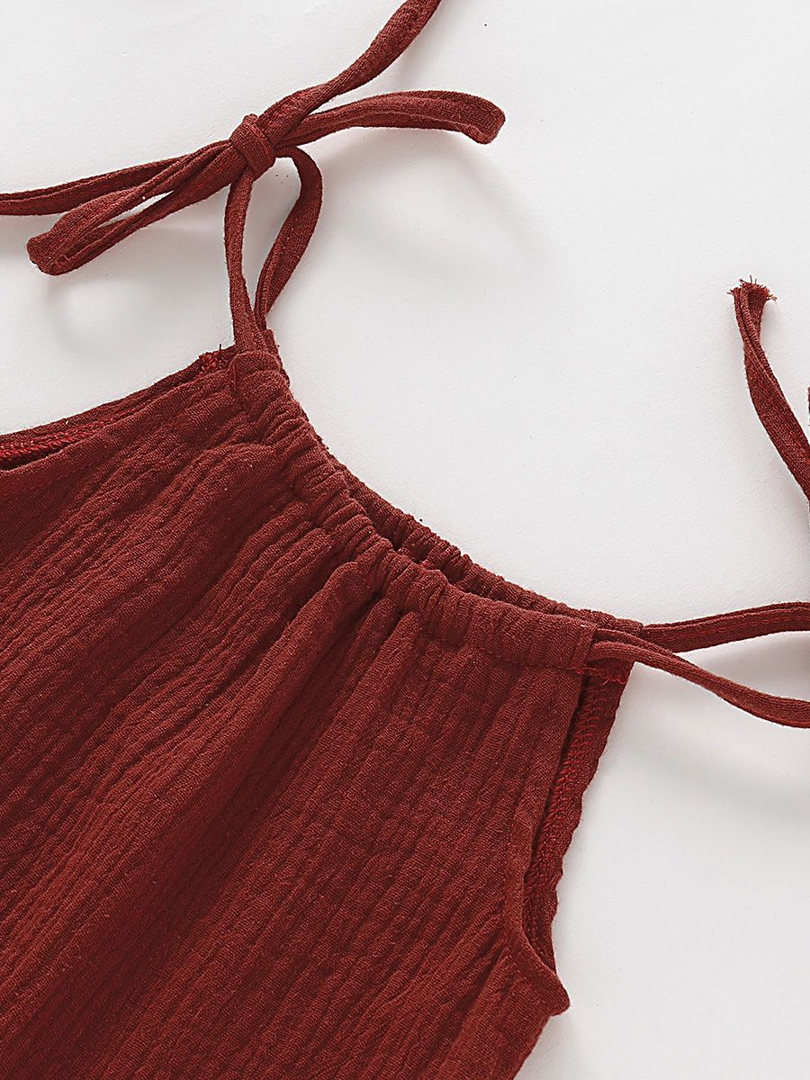 Summer Baby Little Girl Solid Color Tie Muslin Ruffle Short Dress/Top - dianjiang-