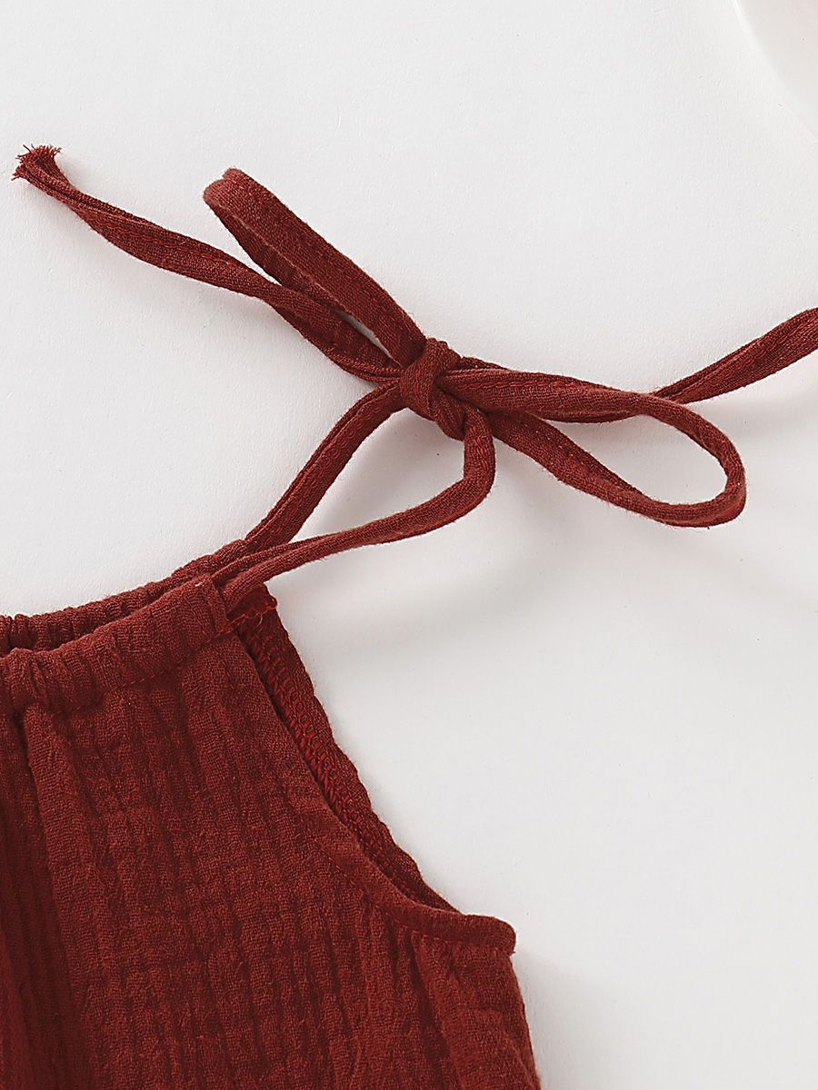 Summer Baby Little Girl Solid Color Tie Muslin Ruffle Short Dress/Top - dianjiang-