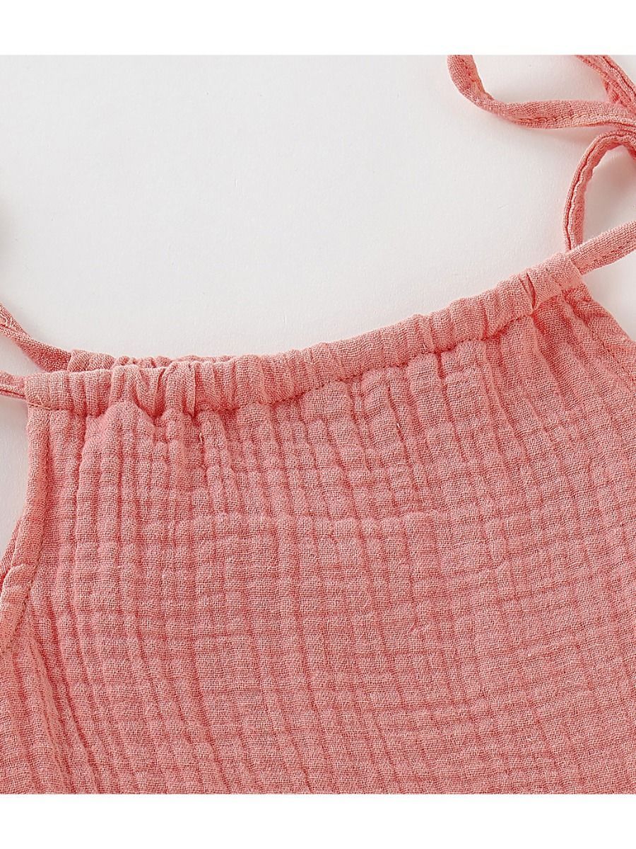 Summer Baby Little Girl Solid Color Tie Muslin Ruffle Short Dress/Top - dianjiang-