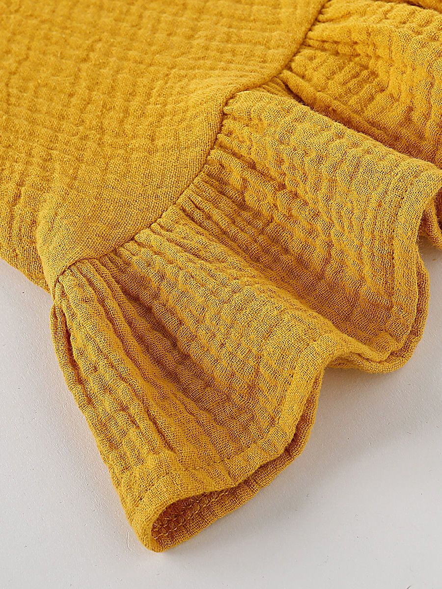 Summer Baby Little Girl Solid Color Tie Muslin Ruffle Short Dress/Top - dianjiang-