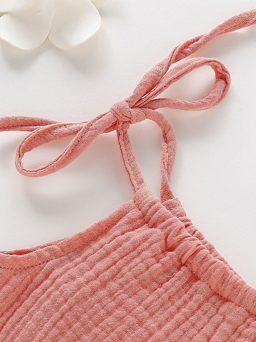 Summer Baby Little Girl Solid Color Tie Muslin Ruffle Short Dress/Top - dianjiang-