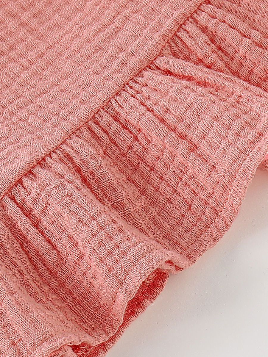 Summer Baby Little Girl Solid Color Tie Muslin Ruffle Short Dress/Top - dianjiang-