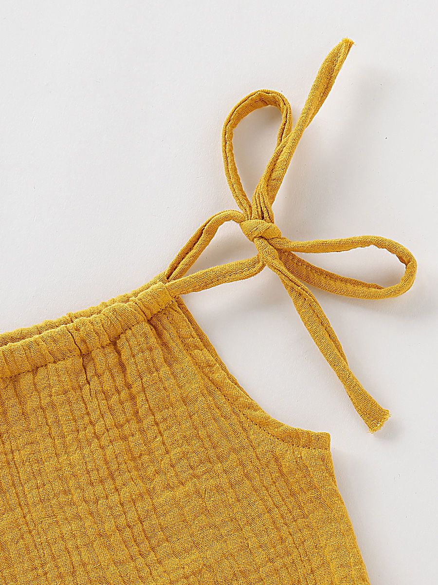 Summer Baby Little Girl Solid Color Tie Muslin Ruffle Short Dress/Top - dianjiang-